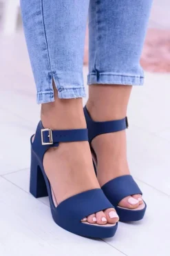 Damskie Gumowe Granatowe Sandały Na Słupku Meliski Viene