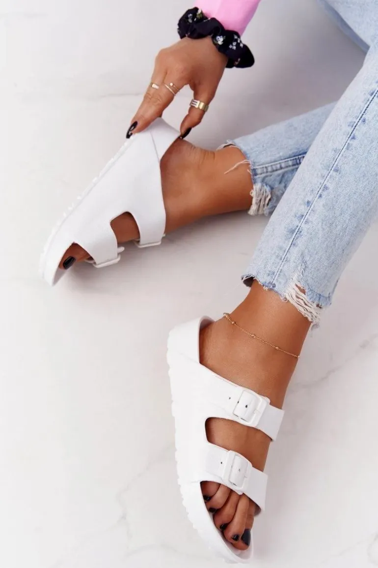 Damskie Gumowe Klapki Białe Stacy