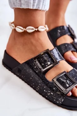 Damskie Gumowe Klapki Brokatowe ZAXY HH285158 Czarne