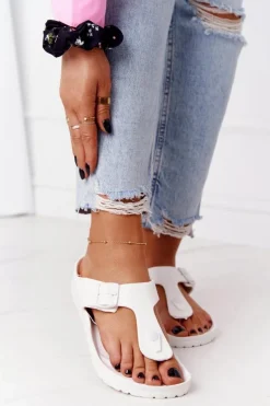 Damskie Gumowe Klapki Japonki Białe Alma