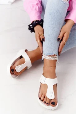 Damskie Gumowe Klapki Japonki Białe Alma