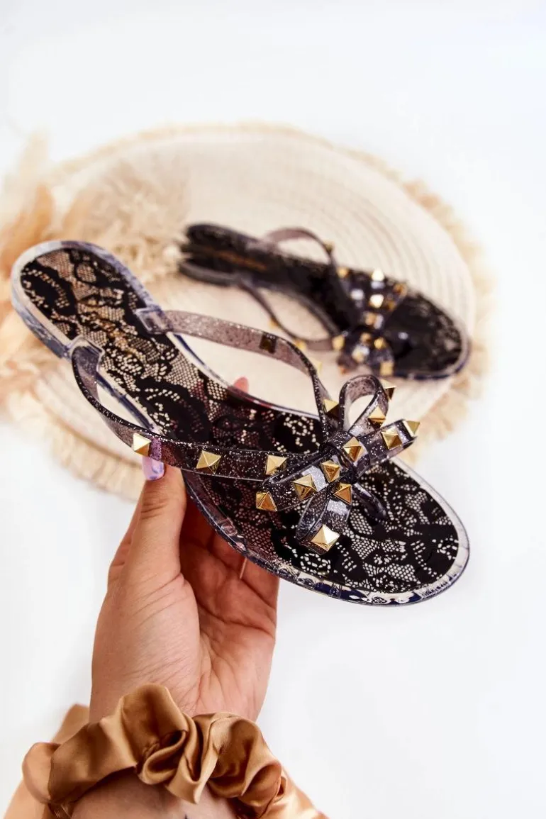 Damskie Gumowe Klapki Japonki Czarne Monise