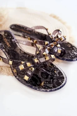 Damskie Gumowe Klapki Japonki Czarne Monise