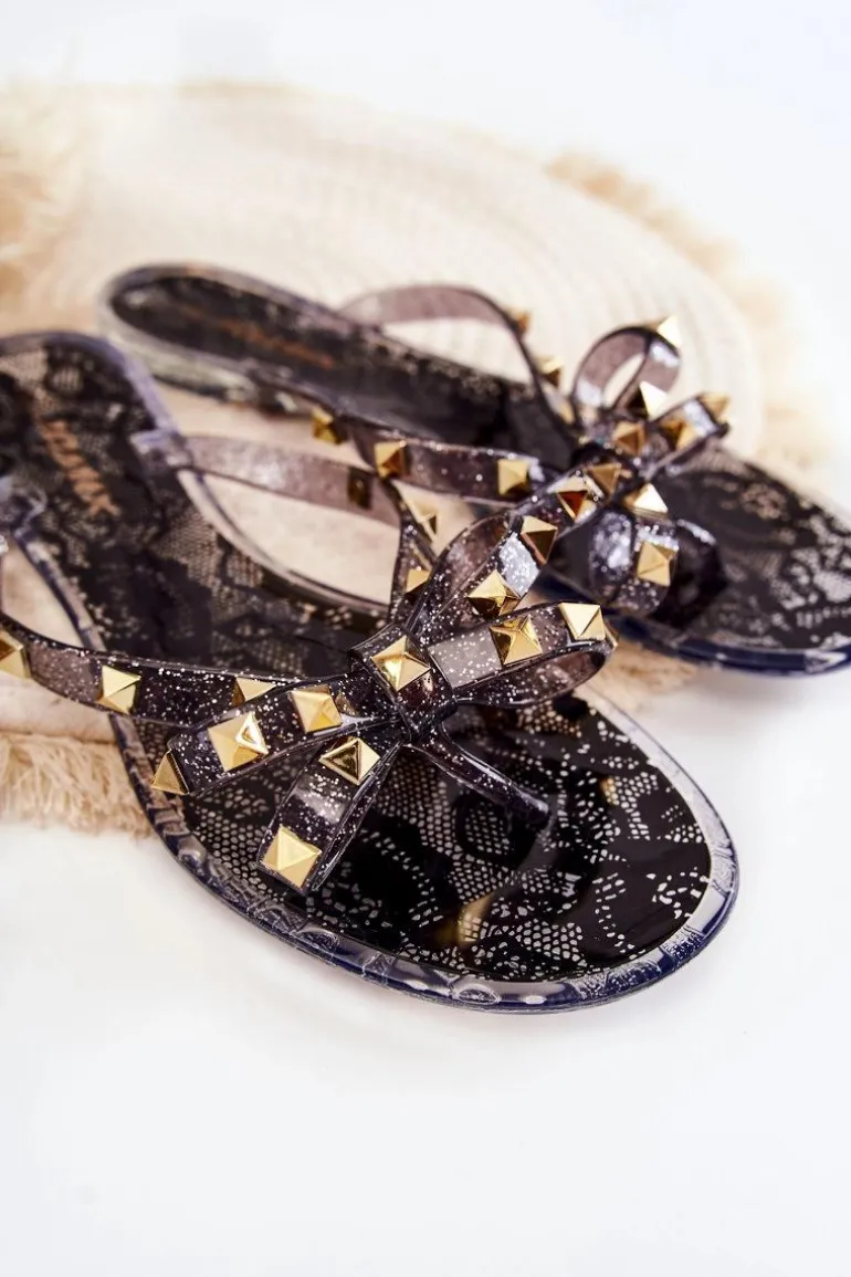 Damskie Gumowe Klapki Japonki Czarne Monise