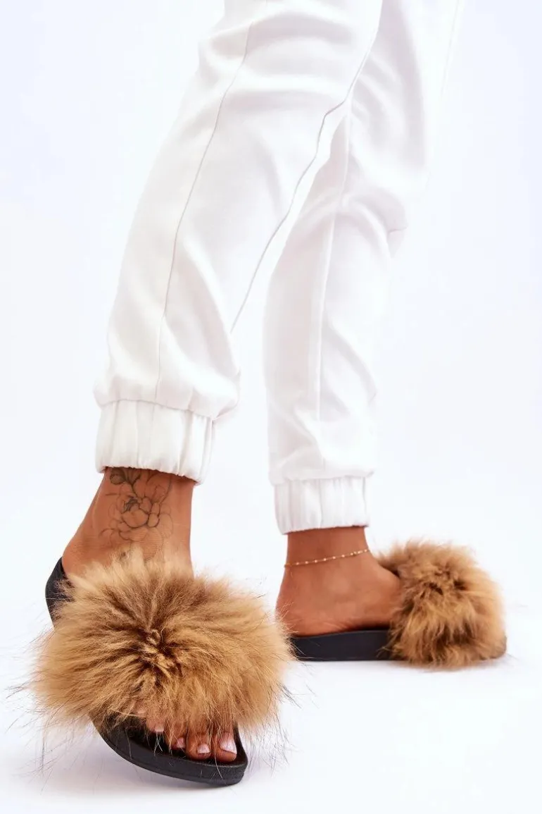 Damskie Gumowe Klapki Z Futerkiem Brązowe Lucrece