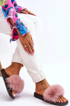 Damskie Gumowe Klapki Z Futerkiem Różowe Lucrece