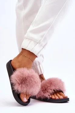 Damskie Gumowe Klapki Z Futerkiem Różowe Lucrece