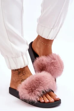 Damskie Gumowe Klapki Z Futerkiem Różowe Lucrece