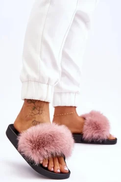 Damskie Gumowe Klapki Z Futerkiem Różowe Lucrece