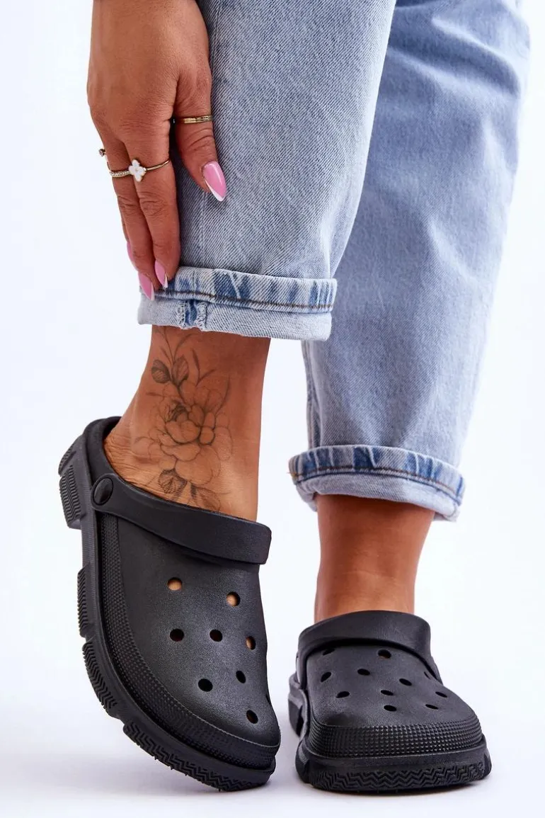 Damskie Gumowe Kroksy Czarne Rabios