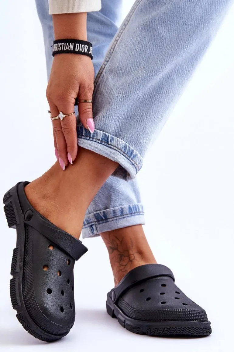 Damskie Gumowe Kroksy Czarne Rabios