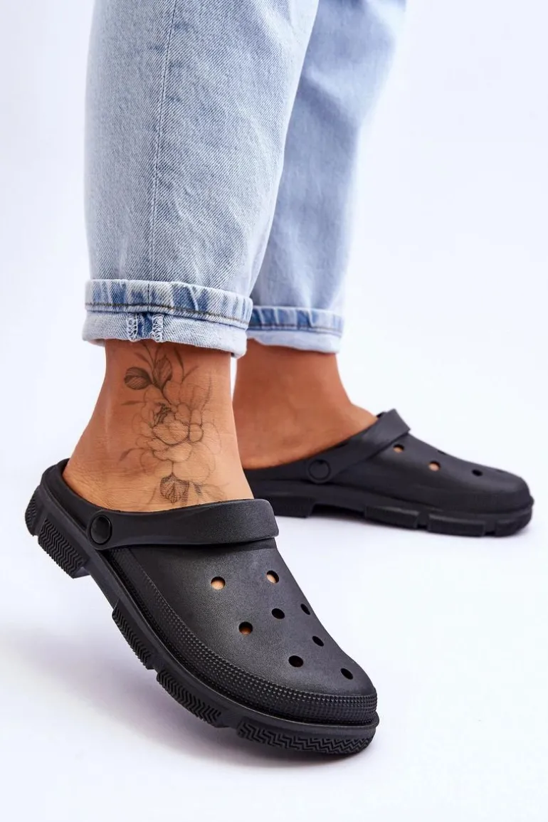 Damskie Gumowe Kroksy Czarne Rabios