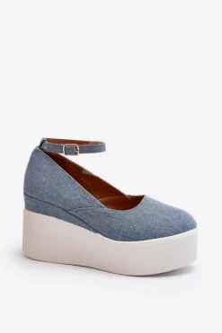Damskie Jeansowe Espadryle Na Koturnie Niebieskie Malla