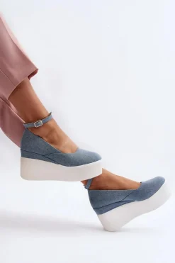 Damskie Jeansowe Espadryle Na Koturnie Niebieskie Malla