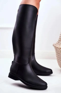 Damskie Kalosze Pod Kolano Czarne Oficerki Gumowe Drizzle