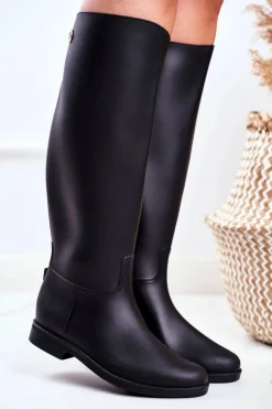 Damskie Kalosze Pod Kolano Czarne Oficerki Gumowe Drizzle