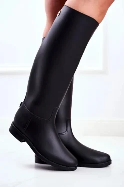 Damskie Kalosze Pod Kolano Czarne Oficerki Gumowe Drizzle