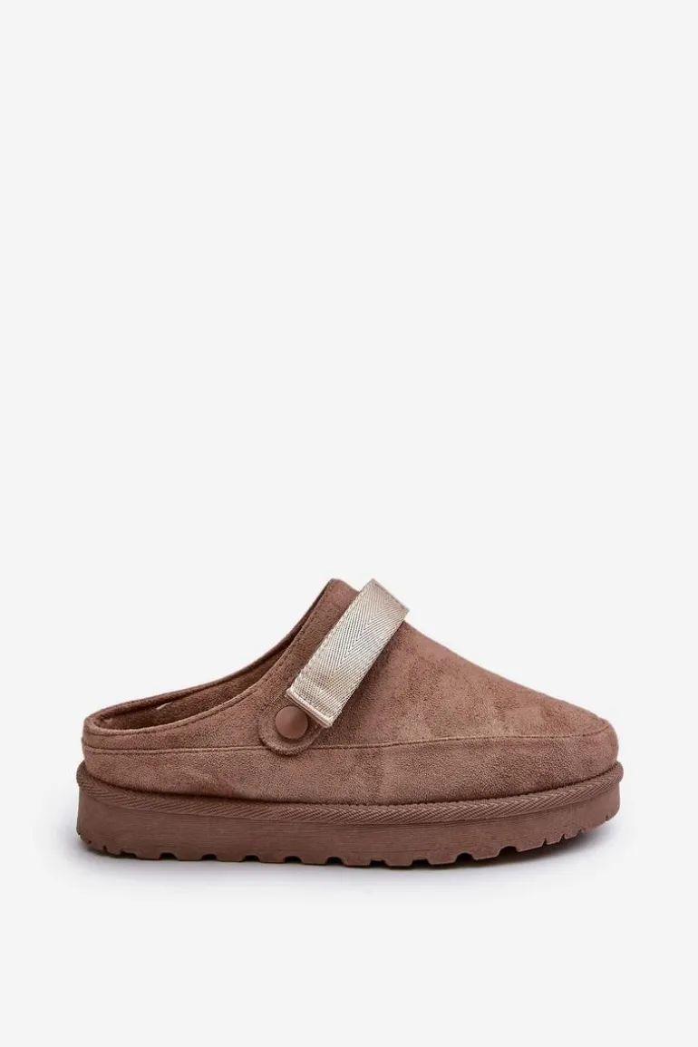 Damskie Kapcie Ocieplane Futerkiem Na Platformie Brązowe Azida