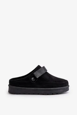 Damskie Kapcie Ocieplane Futerkiem Na Platformie Czarne Azida