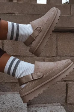 Damskie Kapcie Ocieplane Futerkiem Na Platformie Beżowe Azida