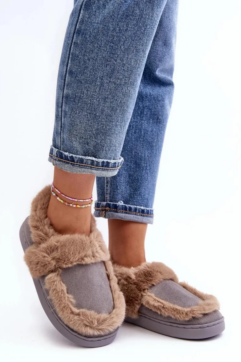 Damskie Kapcie Z Futerkiem Szare Sailey