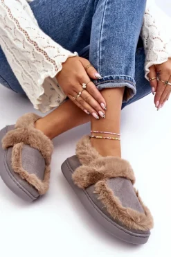 Damskie Kapcie Z Futerkiem Szare Sailey