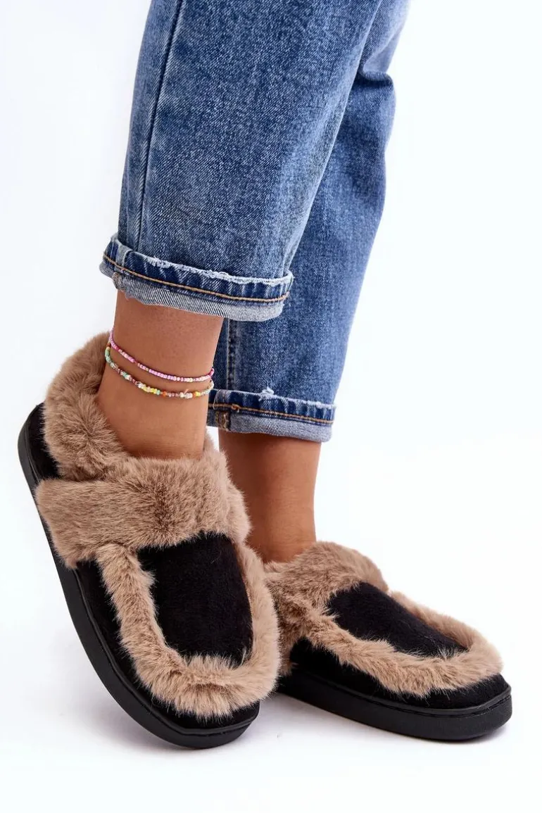Damskie Kapcie Z Futerkiem Czarne Sailey