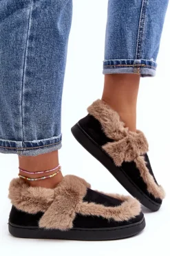 Damskie Kapcie Z Futerkiem Czarne Sailey