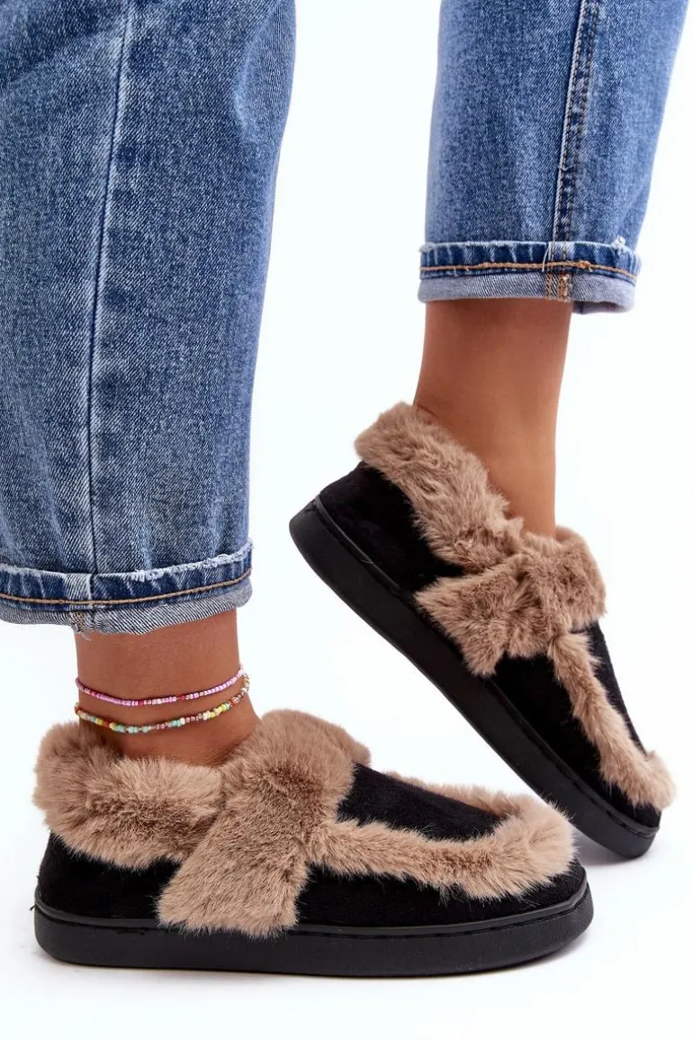 Damskie Kapcie Z Futerkiem Czarne Sailey