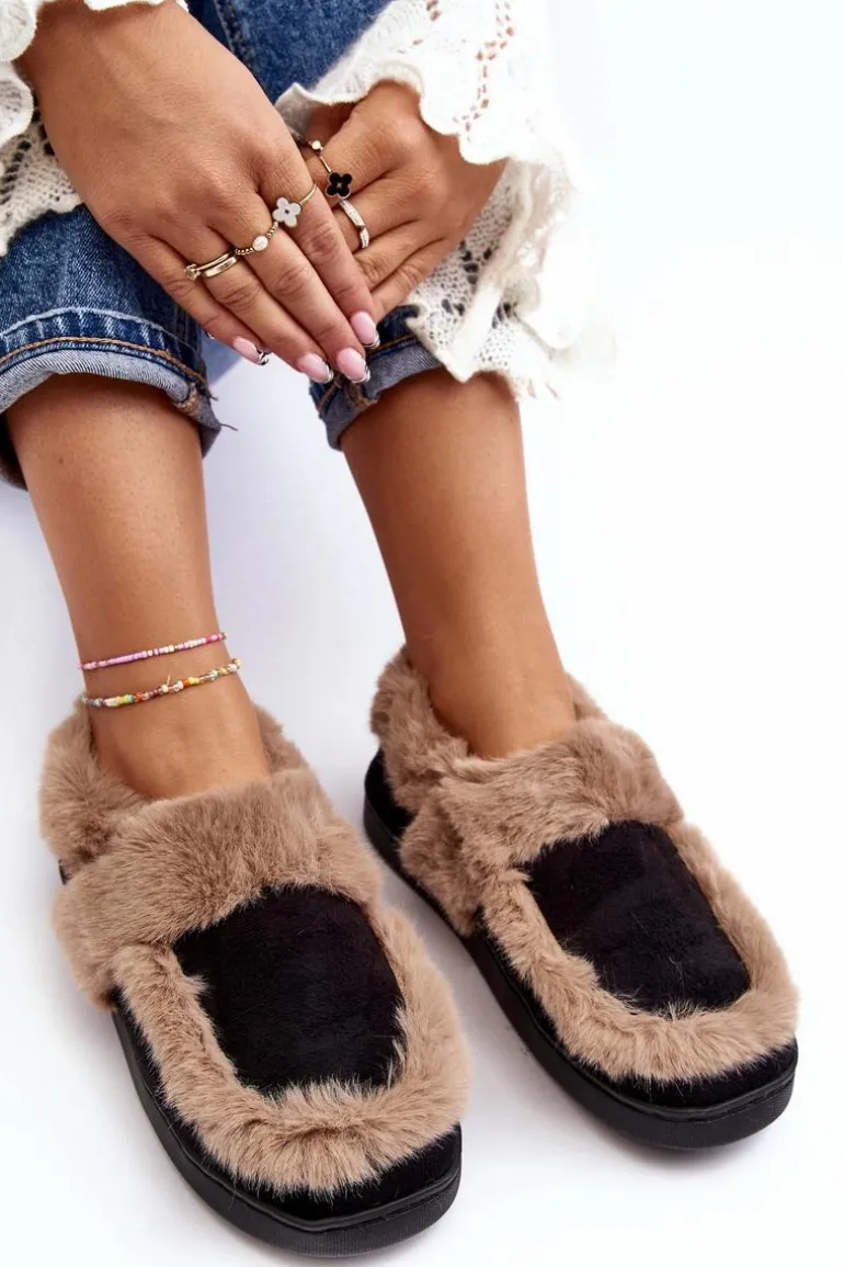 Damskie Kapcie Z Futerkiem Czarne Sailey