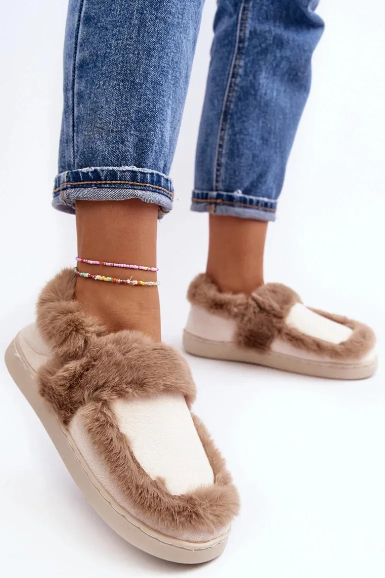 Damskie Kapcie Z Futerkiem Beżowe Sailey