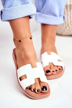 Damskie Klapki Białe Geometryczne Klasyczne Theodora