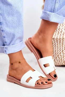 Damskie Klapki Białe Geometryczne Klasyczne Theodora