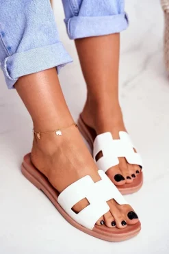 Damskie Klapki Białe Geometryczne Klasyczne Theodora