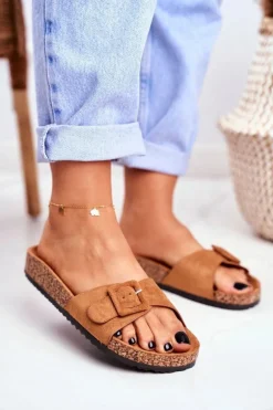 Damskie Klapki Brązowe Sprzączka Regulacja Rosaline