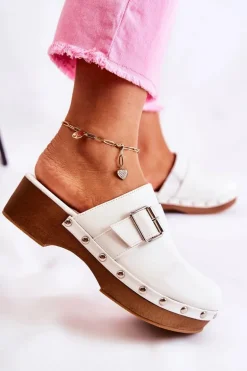 Damskie Klapki Chodaki Na Obcasie Białe Ivette