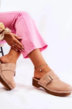 Damskie Klapki Chodaki Na Obcasie Beżowe Ivette