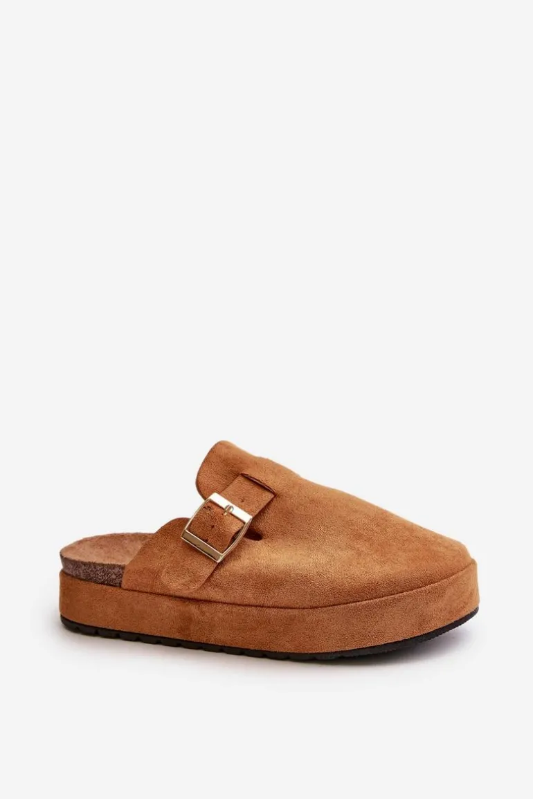 Damskie Klapki Chodaki Na Platformie Ze Złotą Klamrą Camel Terilaina