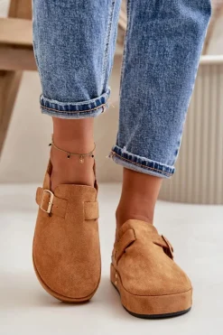 Damskie Klapki Chodaki Na Platformie Ze Złotą Klamrą Camel Terilaina