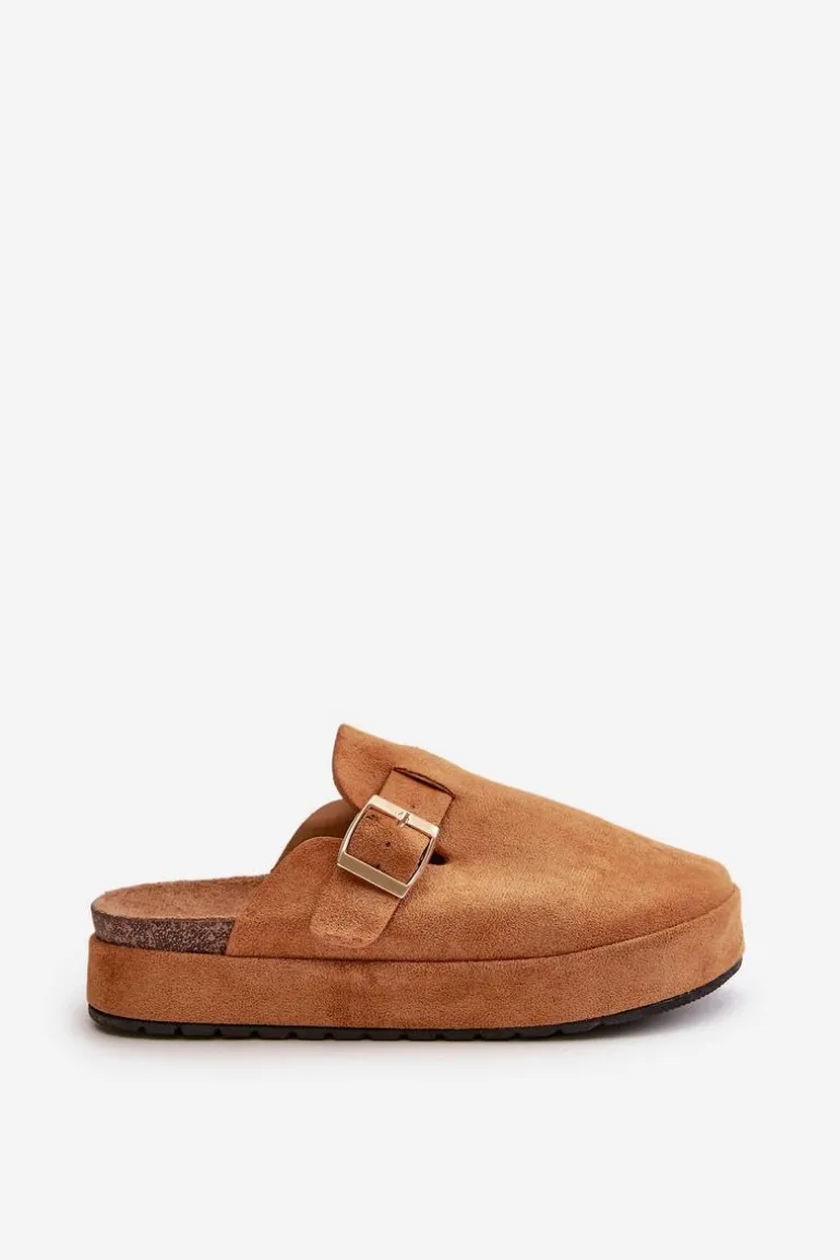 Damskie Klapki Chodaki Na Platformie Ze Złotą Klamrą Camel Terilaina