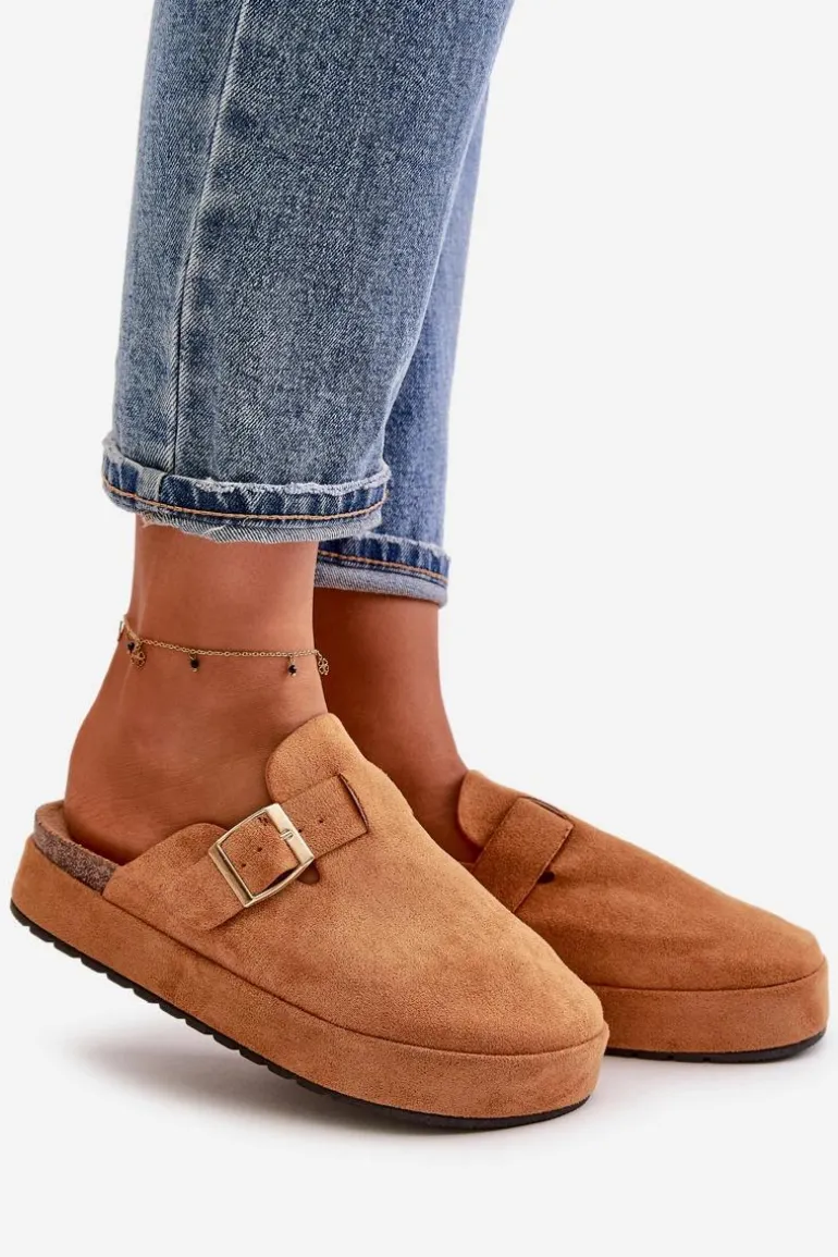 Damskie Klapki Chodaki Na Platformie Ze Złotą Klamrą Camel Terilaina