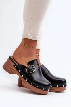 Damskie Klapki Chodaki Z Klamrą Czarne Seprilla