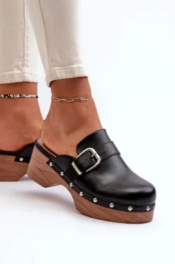 Damskie Klapki Chodaki Z Klamrą Czarne Seprilla