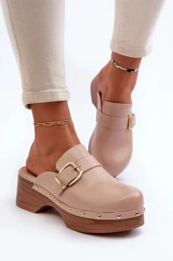 Damskie Klapki Chodaki Z Klamrą Beżowe Seprilla