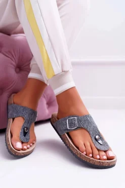 Damskie Klapki Ciemnoszare Japonki Baisan