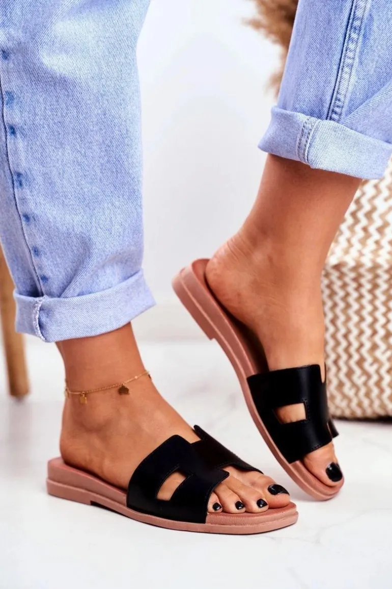 Damskie Klapki Czarne Geometryczne Klasyczne Theodora