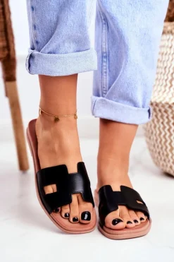 Damskie Klapki Czarne Geometryczne Klasyczne Theodora