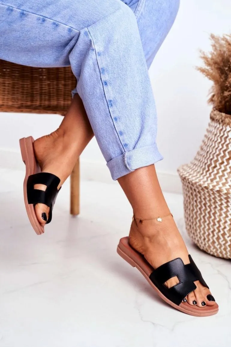 Damskie Klapki Czarne Geometryczne Klasyczne Theodora