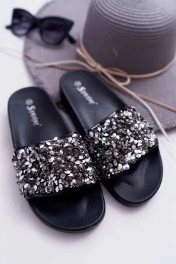 Damskie Klapki Czarne Glamour