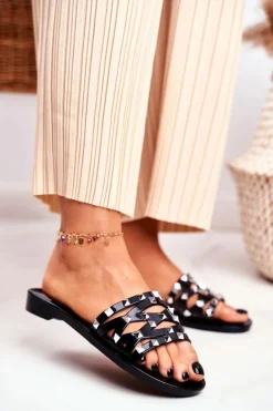 Damskie Klapki Czarne Gumowe Ćwieki Patty